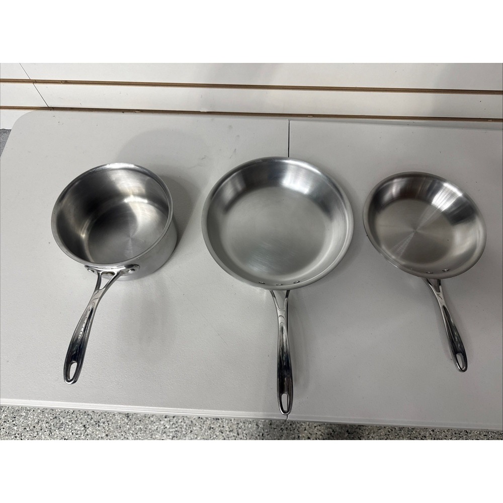CALPHALON Stainless Steel 3-Piece Cookware 2 QT Pot, 9" & 11" Fry Pan EXCELLENT